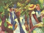 August Macke flickor under trad oil painting